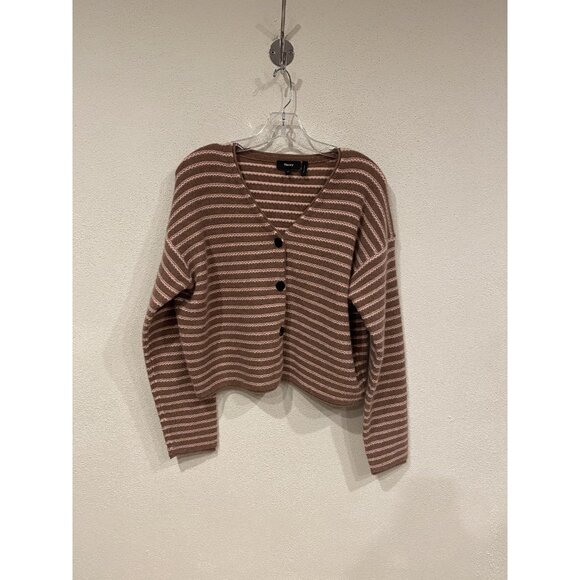 Theory Sweater Womens P Brown Pink Stripe Box Cardi Cashmere Cropped Cardigan - Picture 2 of 5